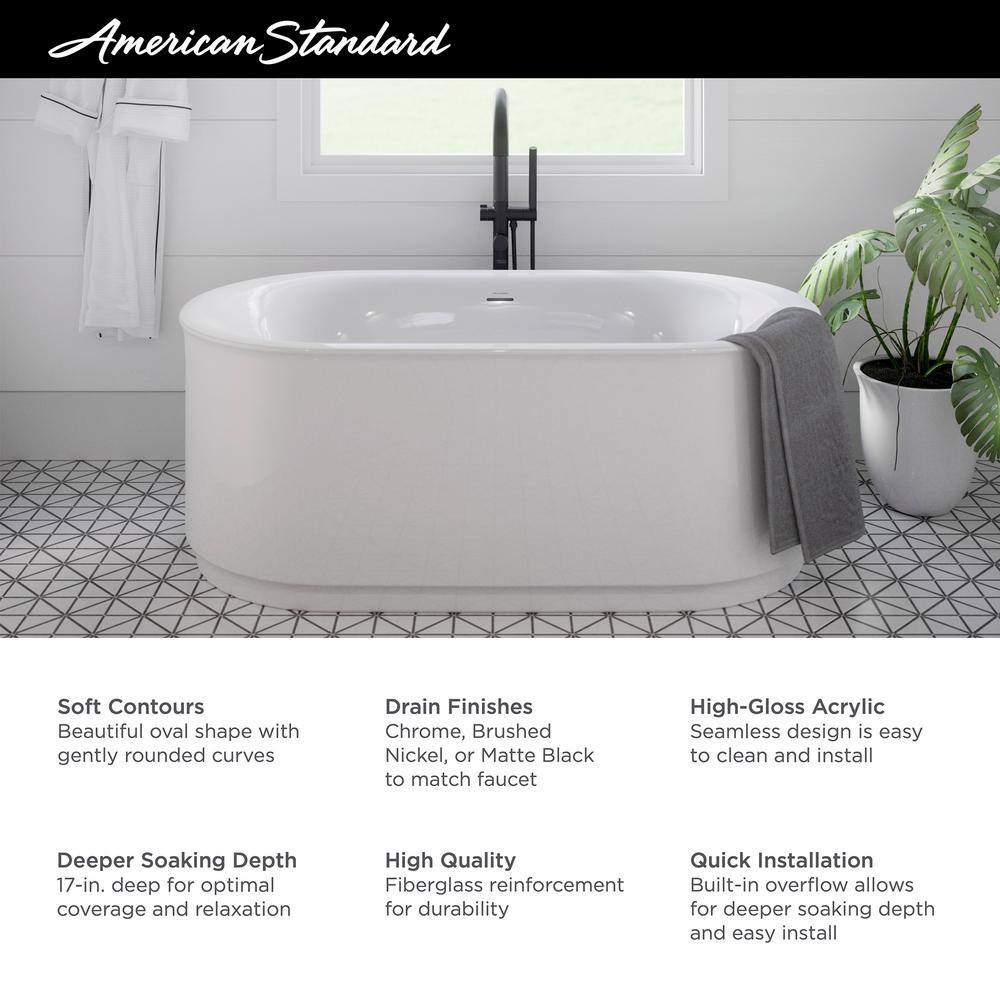 68'' White Freestanding Acrylic Soaking Bathtub