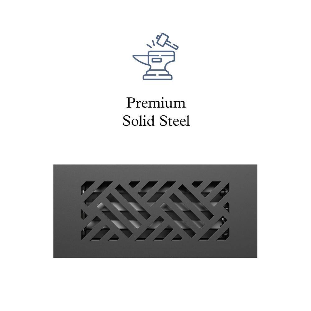 Low-Profile Black Steel Floor Register with Diagonal Pattern