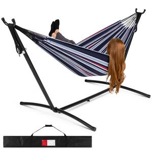 9.5 ft. 2-Person Brazilian-Style Cotton Double Hammock Bed with Stand Set with Carrying Bag in Abyss