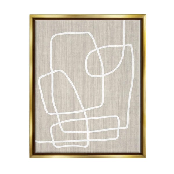 The Stupell Home Decor Collection Contemporary White Line Shapes Grain Design by Alpenglow Workshop Floater Frame Abstract Wall Art Print 31 in. x 25 in.