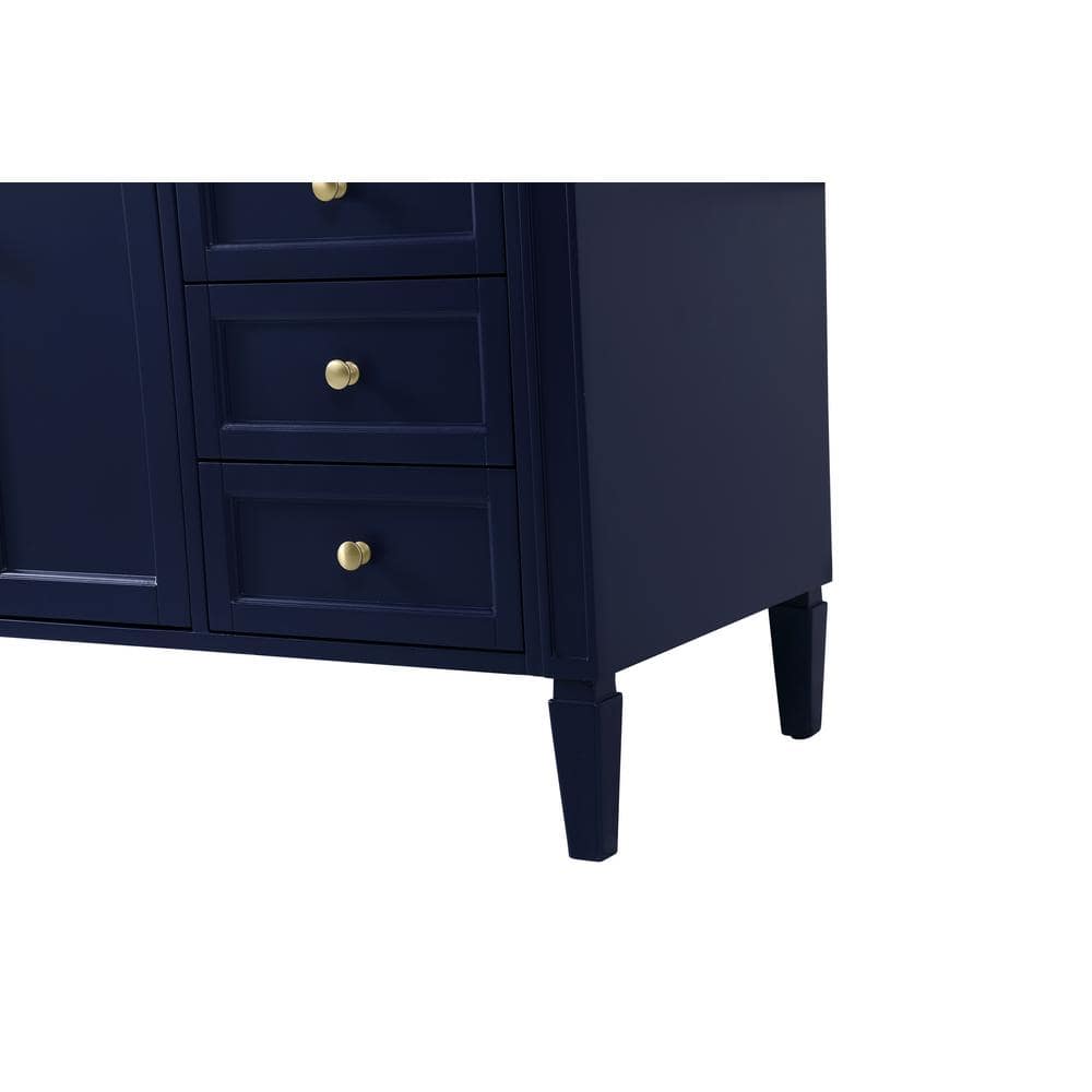 Blue Solid Wood MDF Marble Single Bathroom Vanity with Brushed Gold Hardware
