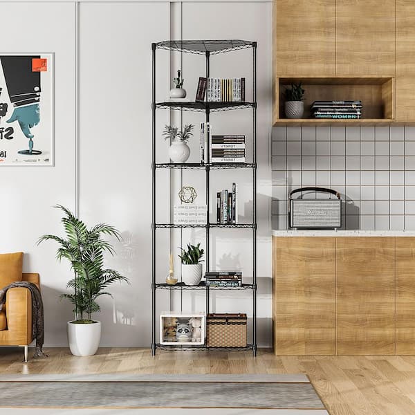 6-Tier Metal Pentagonal Shelf for Kitchen, 72 "H x 20 "L x 20 "D-Black