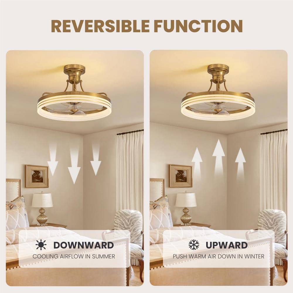 Gold Low Profile Flush Mount Ceiling Fan with LED Light and Remote