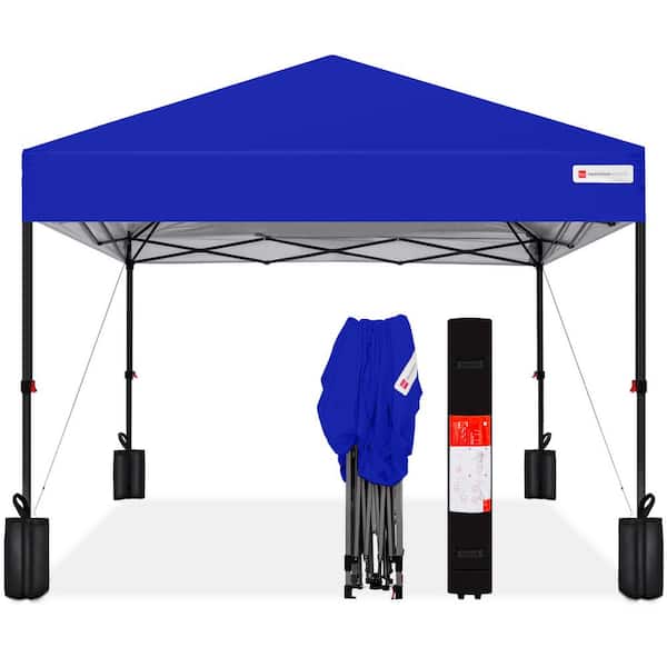 Best Choice Products 8 ft. X 8 ft. Resort Blue Pop Up Canopy with 1-Button Setup, Wheeled Case, 4-Weight Bags