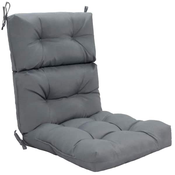 Gray Solid Thick 3-Folding Tufted Chair Pad with Non-Slip String Ties (Set of 1)