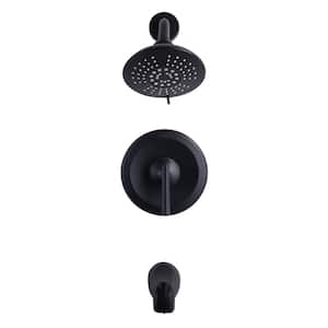 5-Spray Patterns with 1.8 GPM 6 in. Wall Mount Fixed Shower Head with Tub Spout and Thermostatic Valve in Matte Black