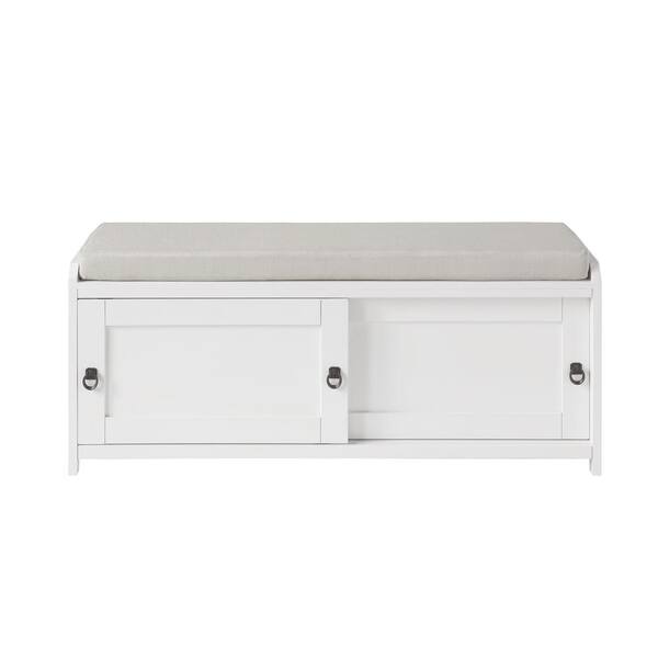 Wateday White Storage Bench with 2-Cabinets 19.3 in. H x 46.8 in. W x ...