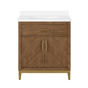 Diya 30 in. W x 22 in. D x 34 in. H Single Sink Bath Vanity in Macchiato with White Engineered Stone Top