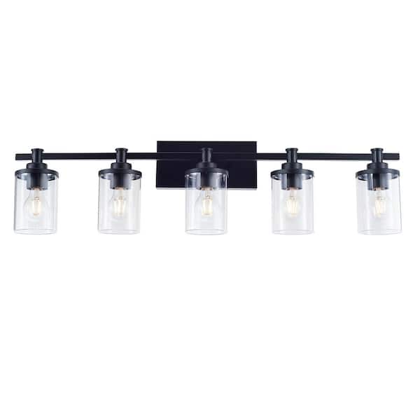 33.15 in. 5-Light Matte Black Integrated LED Wall Sconce, Vanity Light