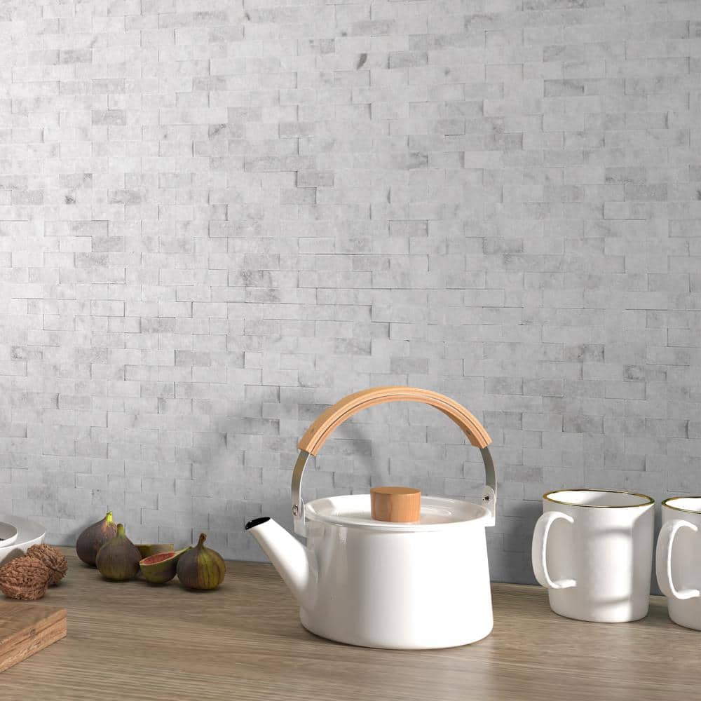 Gray and White Natural Stone Peel and Stick Mosaic Tile