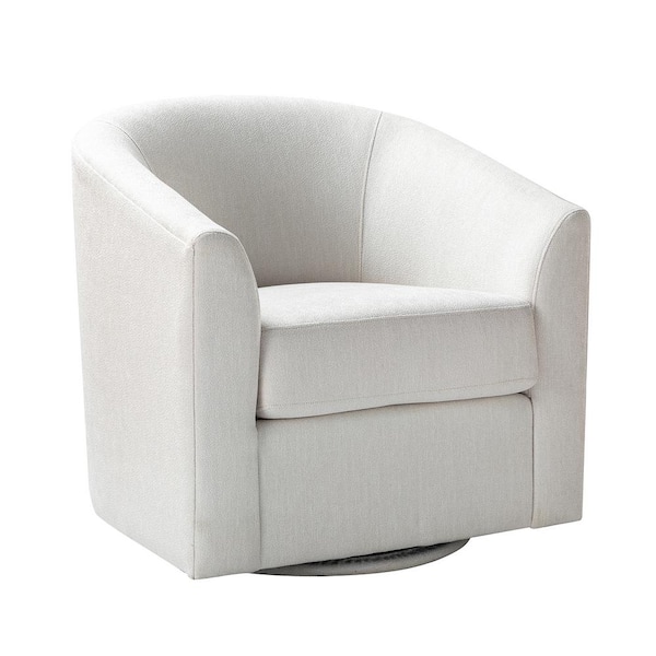 ARTFUL LIVING DESIGN Antonia White Barrel Chair with Metal Swivel Base ...