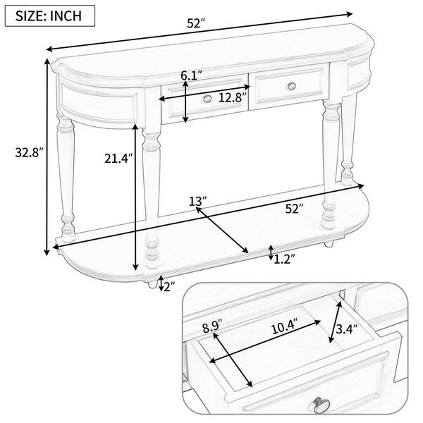 half moon table dimensions