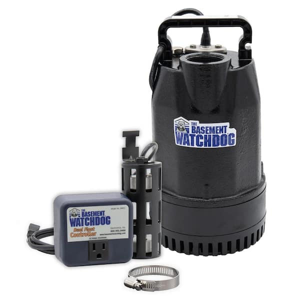 Basement Watchdog 1/3 HP Cast Iron Submersible Sump Pump with Top Discharge and Caged Dual Float Switch and Controller