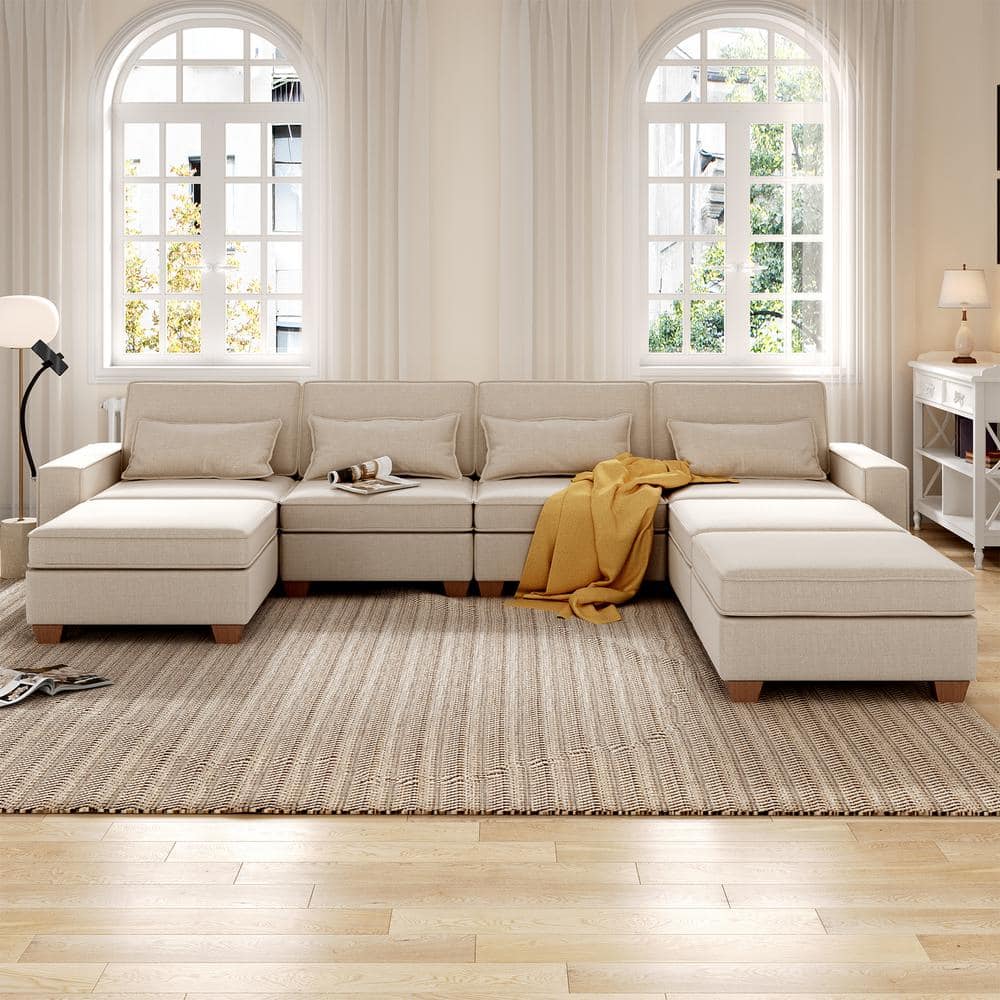 【THE MOZZ】[Premium] Whole Garment Linen Wool Sophie Set-Up STICKON 115.8 in. W 8-Piece Linen Modular Sectional Sofa in