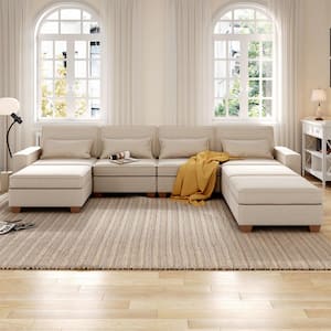 115.8 in. W 8-Piece Linen Modular Sectional Sofa in Beige