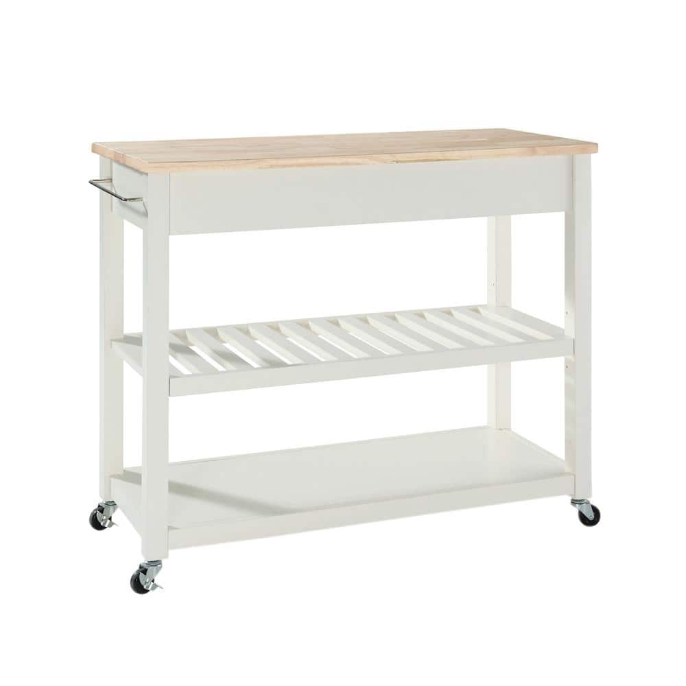 White and Natural Light Wood Kitchen Cart with Wine Rack