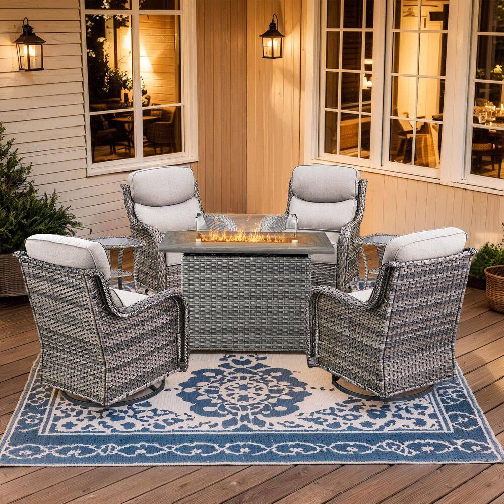 Holion 7-Piece Fire Pit Patio Set Gray Wicker Outdoor Conversation Sets with Swivel Glider Chairs and Gray Cushions price history on PriceWatchPro