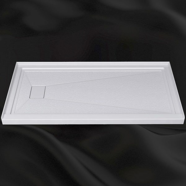 Voe 72 in. L x 36 in. W Single Threshold Alcove Shower Pan Base with Left Drain & Cover in White Acrylic Non-Slip Tray