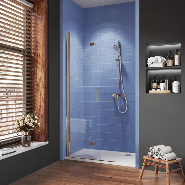 Lonni In W X In H Frameless Bi Fold Shower Glass Door In Chorme