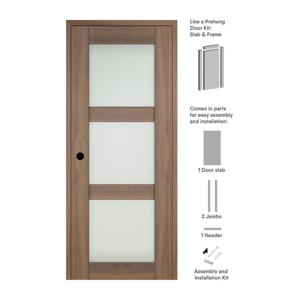 Vona 24 in. x 83.25 in. Right-hand Frosted Glass Pecan Nutwood Composite Solid Core Wood Single Prehung Interior Door price history on PriceWatchPro