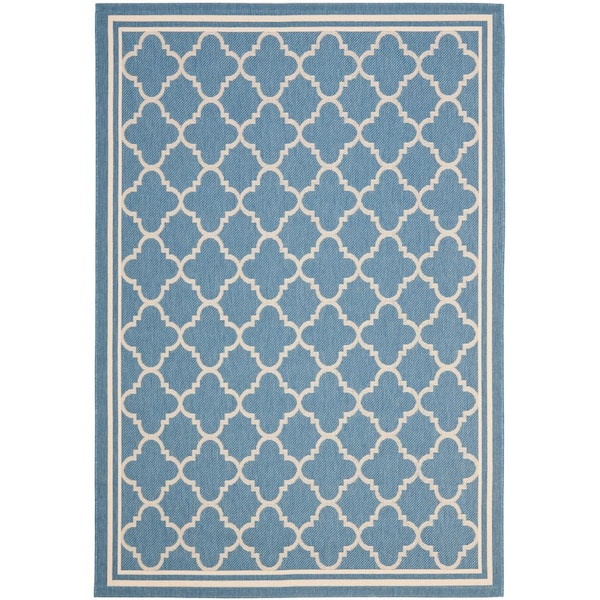 SAFAVIEH Courtyard Blue/Beige 8 ft. x 11 ft. Geometric Indoor/Outdoor Patio  Area Rug