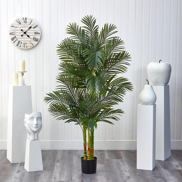 Nearly Natural 6 ft. Artificial Triple Stalk Golden Cane Palm Tree