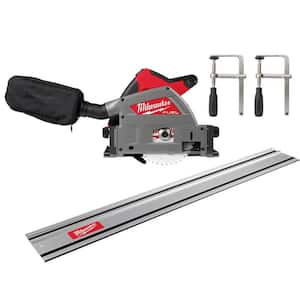 M18 FUEL 18V Li-Ion Cordless Brushless 6-1/2 in. Plunge Cut Track Saw w/ 55 in. Track Saw Guide Rail & Track Clamps