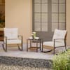 Yardgrace 3-Piece Metal Rocking Bistro Outdoor Patio Conversation Set with Cushions and 2-Tier Coffee Table in Beige Cushion BSHCRPCBG1P1