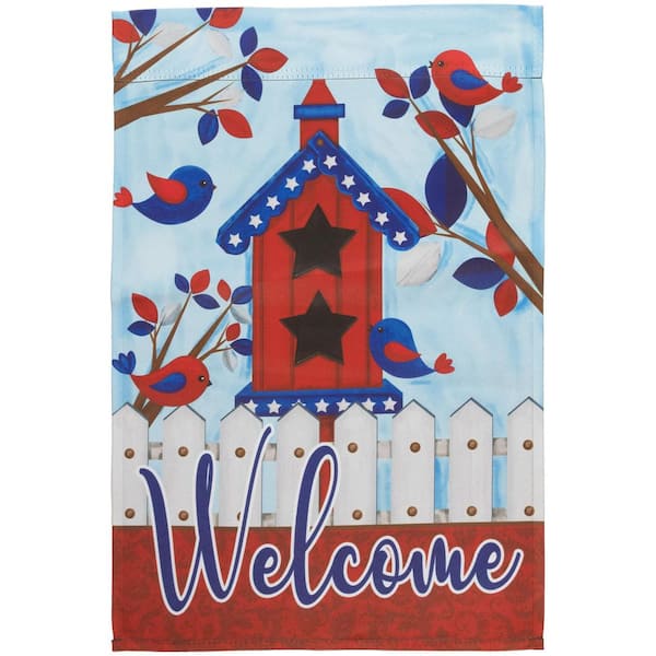 Northlight Patriotic Birds and Birdhouse "Welcome" Outdoor Garden Flag-18 in. x 12.5 in.