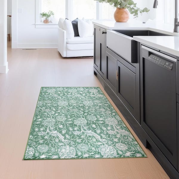 Kalini Green 3 ft. x 5 ft. Washable Accent Floral Area Rug