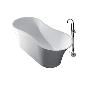 Melody 63.39 in. Stone Resin Flatbottom Bathtub with Faucet in White