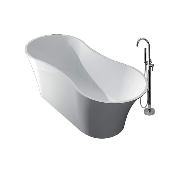 Transolid Melody 63.39 in. Stone Resin Flatbottom Bathtub with Faucet in White