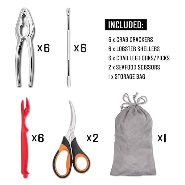 Seafood Tools Set with Crab Crackers, Lobster Shellers, Forks, Scissors, Storage Bag for Seafood and Nuts (20-Pack)