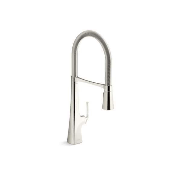 KOHLER Graze Single Handle Semi-Professional Kitchen Sink Faucet with 3-Function Sprayhead in Vibrant Polished Nickel