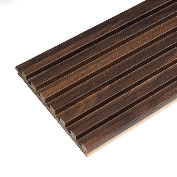Ejoy 106 in. x 6 in x 0.5 in. Solid Wood Wall 7 Grid Cladding Siding Board in Oak Brown Color (Set of 4-Piece)