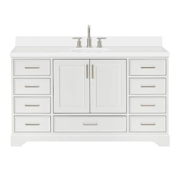 Stafford 60 in. W x 22 in. D x 36 in. H Single Sink Freestanding Bath Vanity in White with Pure White Quartz Top