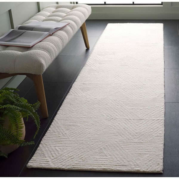 Ebony 2 ft. x 9 ft. Ivory/Beige Solid Geometric Runner Rug