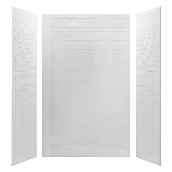 LTMATE 60 in. W x 96 in. H x 36 in. D 3-Piece Glue Up Modern Brick Pattern Alcove Shower Wall Surround in Gloss White