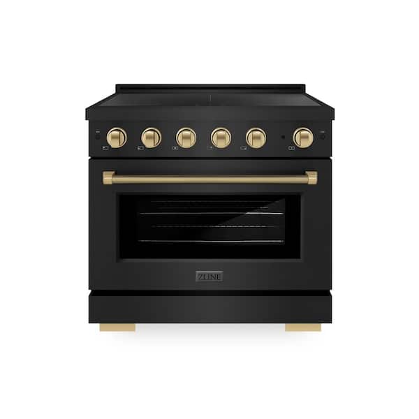 Autograph 36 in. 5.2 cu. ft. Induction Range with 5 Element Cooktop in Black Stainless with Champagne Helix Accents