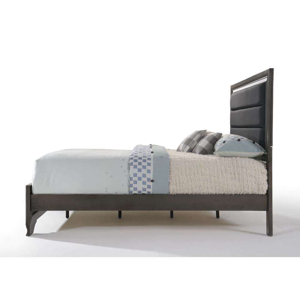 King Gray Upholstered Wood Frame Bed with Tufted Headboard