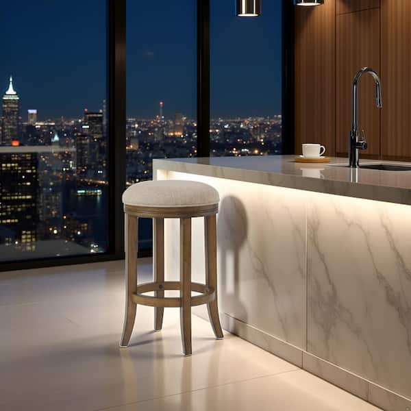 Nora 25" Upholstered Counter Stool, Solid Wood Frame, Faux