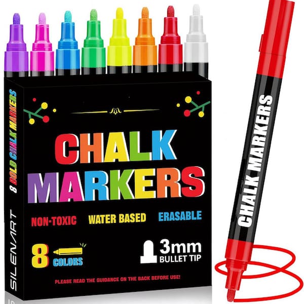 8-Pack Vibrant Color Liquid Chalk Markers Wet Erase Chalkboard Marker Set for Blackboard Glass Window Calendar