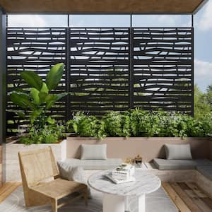 72 in. Galvanized Steel Garden Outdoor Fence Privacy Screen Garden Screen Panels Jungle in Black