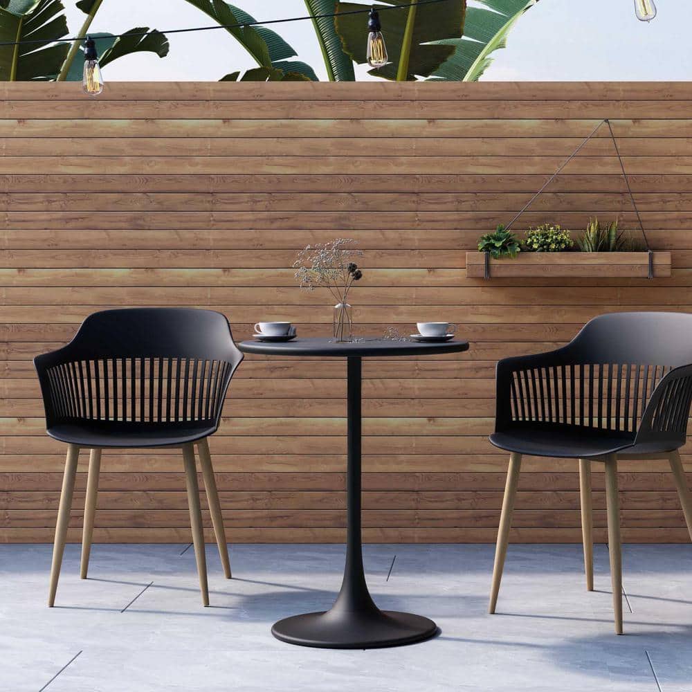 Kurv Black Steel Round Bistro Table with Pedestal Base