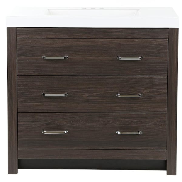Woodbrook 37 in. Single Sink Elm Ember Bath Vanity with White Cultured Marble Top (Assembled)