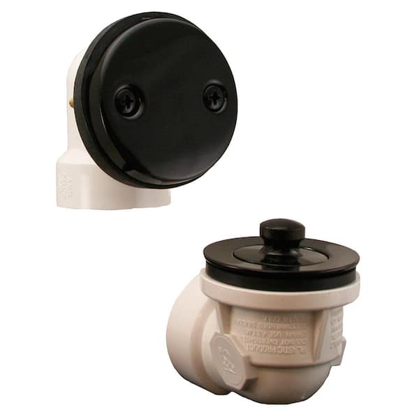 JONES STEPHENS Lift and Turn Schedule 40 PVC 2-Hole Bath Waste and Overflow Tub Drain Half Kit in Black