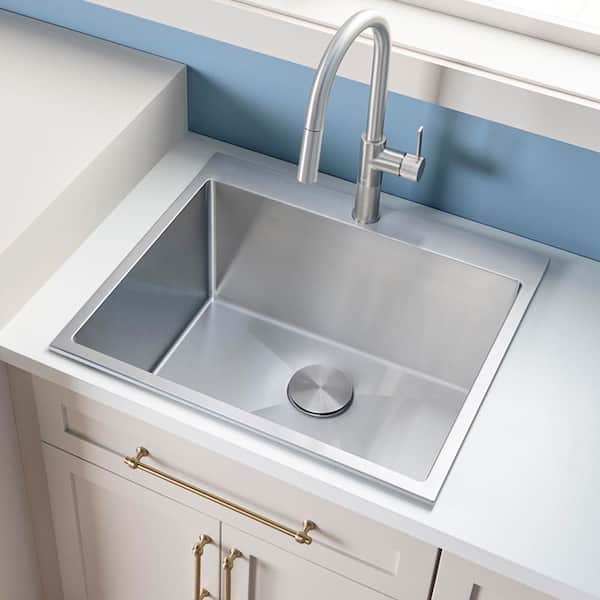 Forma Pro 25 in. Drop-in Topmount 16-Gauge Stainless Steel Laundry Utility Sink with 1 Hole and Rounded Corners