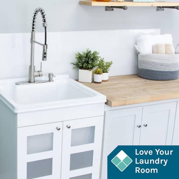 24 in. x 18 in. x 34 in. Paint Free MDF Laundry Tub Cabinet with Single  Stainless Steel Sink and Faucet Combo