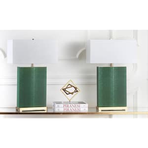 Joyce 27.75 Jade Faux Snakeskin Table Lamp with Off-White Shade (Set of 2)