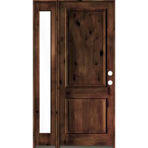 50 in. x 96 in. Rustic knotty alder Left-Hand/Inswing Clear Glass Red Mahogany Stain Wood Prehung Front Door w/Sidelite